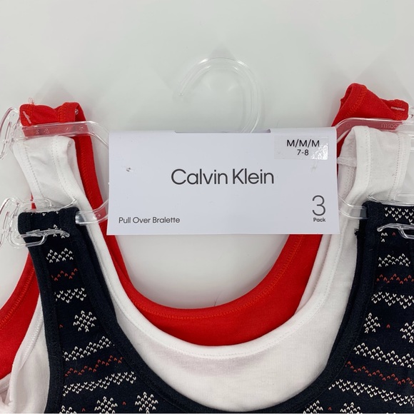 Calvin Klein NWT Girls' Red, Black, and White 3-Pack Pull Over Bralette, Medium - Picture 11 of 12